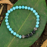 Tiffany Blue and Lava Stones With Silver Swastika 's Stretch Bracelet
